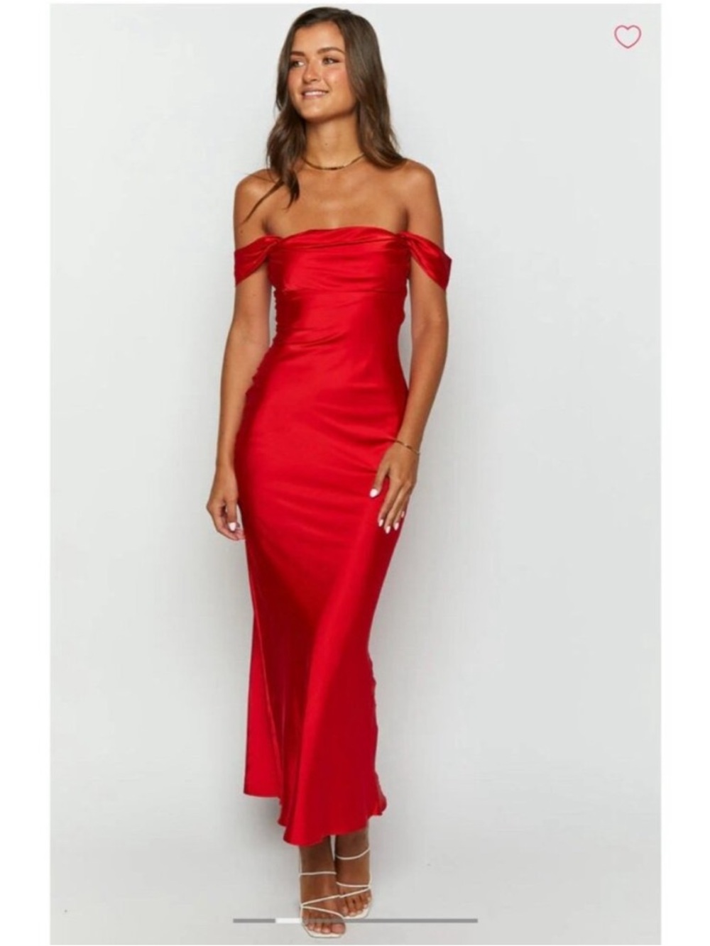 Beginning Boutique Ella Red Satin Maxi Dress Gown Slip Off Shoulder US 10 New